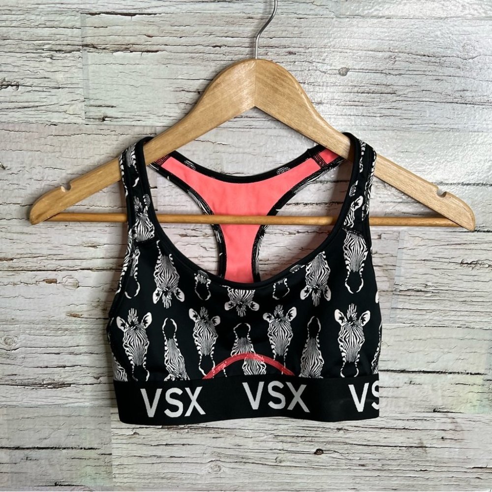 VSX Victoria Secret Sports Bra Racerback Zebra Black White Pink Size small